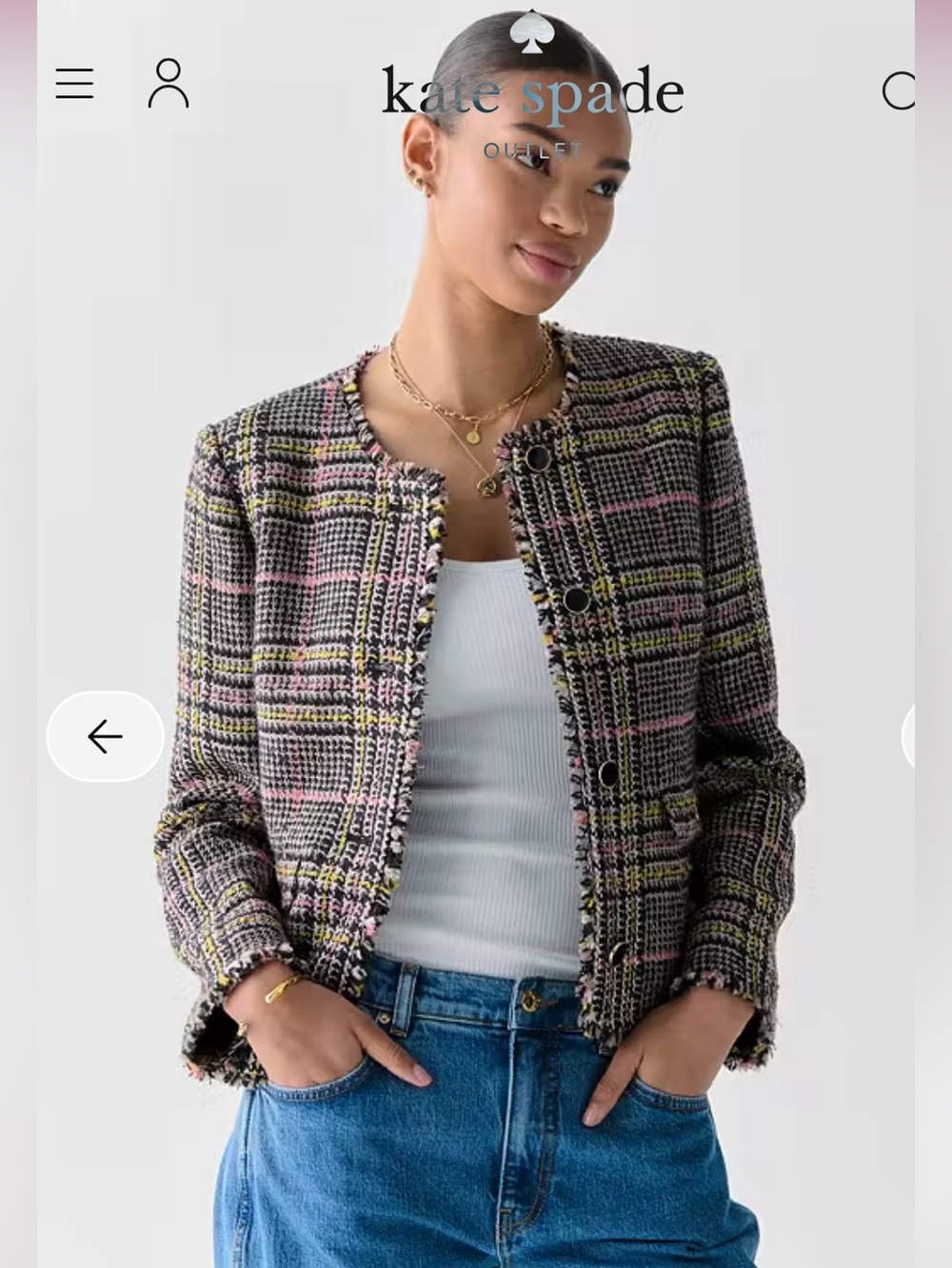 ♠️ NWT Kate Spade  Multi-Color Plaid Tweed Cropped Jacket